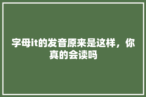 字母it的发音原来是这样，你真的会读吗 神马SEO