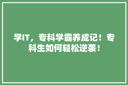 学IT，专科学霸养成记！专科生如何轻松逆袭！ 神马SEO