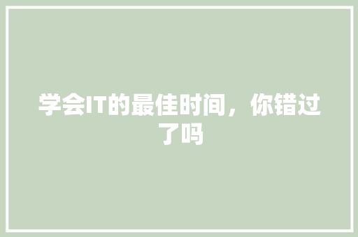 学会IT的最佳时间，你错过了吗 搜狗SEO