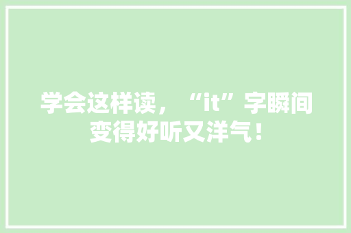 学会这样读，“it”字瞬间变得好听又洋气！ 搜狗SEO