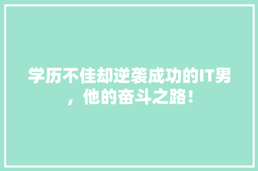 学历不佳却逆袭成功的IT男，他的奋斗之路！ 神马SEO