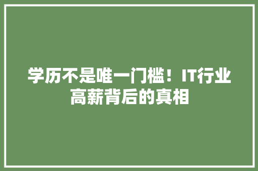 学历不是唯一门槛！IT行业高薪背后的真相 SEO关键词