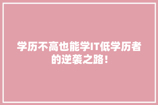 学历不高也能学IT低学历者的逆袭之路！ 网站建设公司