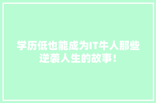 学历低也能成为IT牛人那些逆袭人生的故事！ SEO关键词
