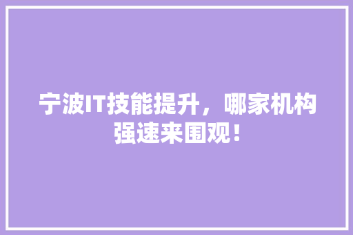 宁波IT技能提升，哪家机构强速来围观！ 搜狗SEO
