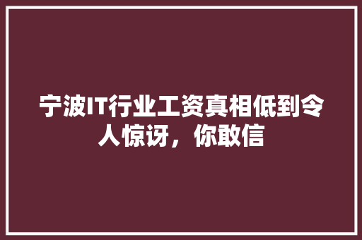 宁波IT行业工资真相低到令人惊讶，你敢信 网站建设公司