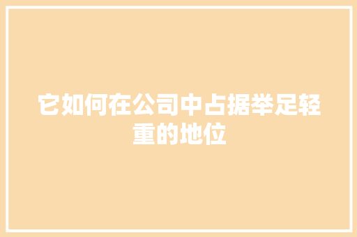 它如何在公司中占据举足轻重的地位 神马SEO