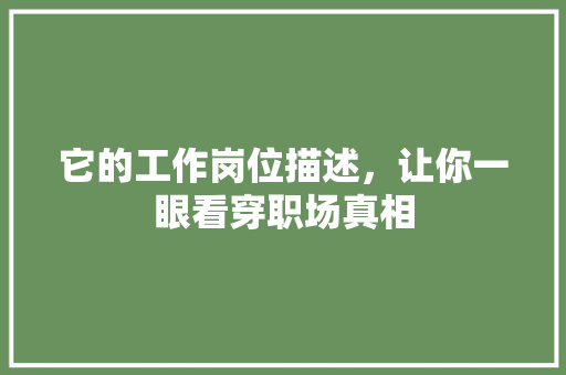 它的工作岗位描述，让你一眼看穿职场真相 必应SEO
