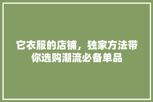 它衣服的店铺，独家方法带你选购潮流必备单品 神马SEO