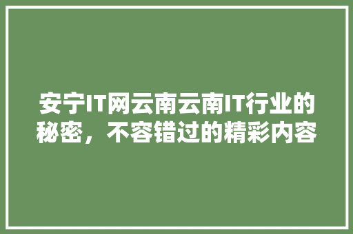 安宁IT网云南云南IT行业的秘密，不容错过的精彩内容！ SEO关键词