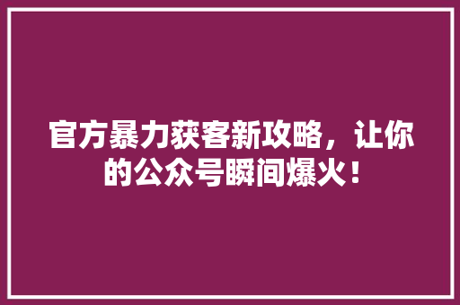 官方暴力获客新攻略，让你的公众号瞬间爆火！ 搜狗SEO