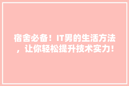 宿舍必备！IT男的生活方法，让你轻松提升技术实力！ 神马SEO