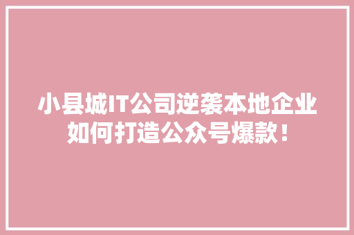 小县城IT公司逆袭本地企业如何打造公众号爆款！ 必应SEO