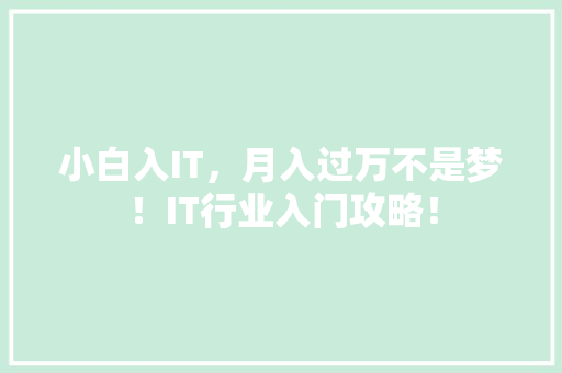 小白入IT，月入过万不是梦！IT行业入门攻略！ 搜狗SEO