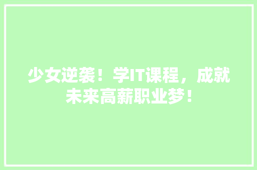 少女逆袭！学IT课程，成就未来高薪职业梦！ 搜狗SEO
