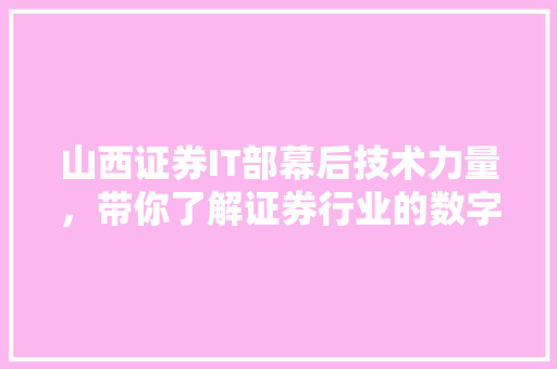 山西证券IT部幕后技术力量，带你了解证券行业的数字化转型！ 百度SEO