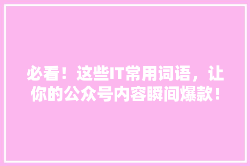 必看！这些IT常用词语，让你的公众号内容瞬间爆款！ 网站建设公司