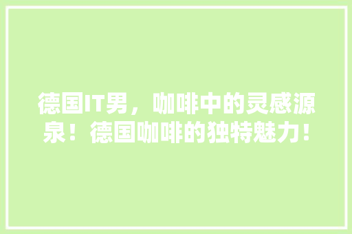 德国IT男，咖啡中的灵感源泉！德国咖啡的独特魅力！ 搜狗SEO