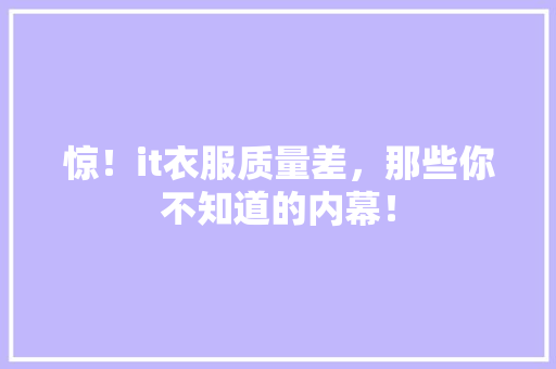 惊！it衣服质量差，那些你不知道的内幕！ SEO关键词