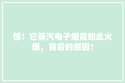 惊！它蒸汽电子烟竟如此火爆，背后的原因！ 百度SEO