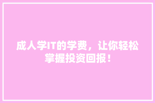 成人学IT的学费，让你轻松掌握投资回报！ 百度SEO