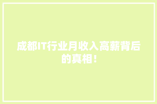 成都IT行业月收入高薪背后的真相！ 神马SEO