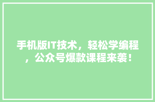 手机版IT技术，轻松学编程，公众号爆款课程来袭！ 百度SEO