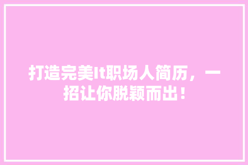 打造完美It职场人简历，一招让你脱颖而出！ SEO关键词