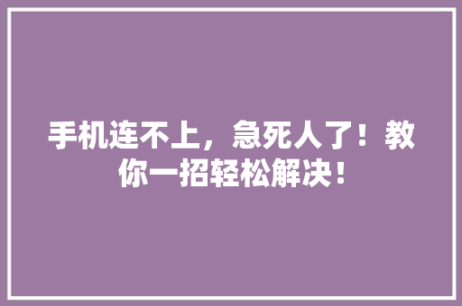手机连不上，急死人了！教你一招轻松解决！ 神马SEO