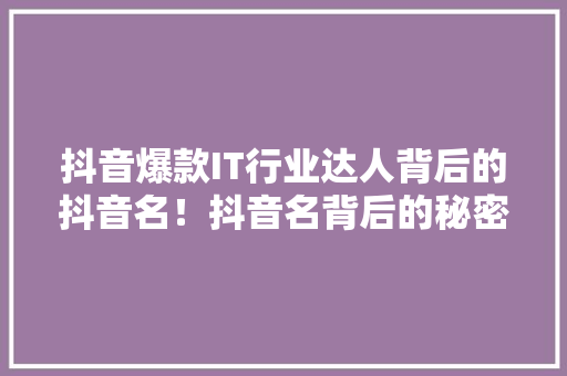 抖音爆款IT行业达人背后的抖音名！抖音名背后的秘密！ 搜狗SEO