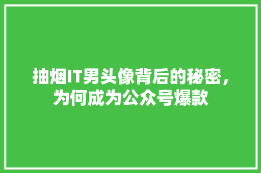 抽烟IT男头像背后的秘密，为何成为公众号爆款 神马SEO