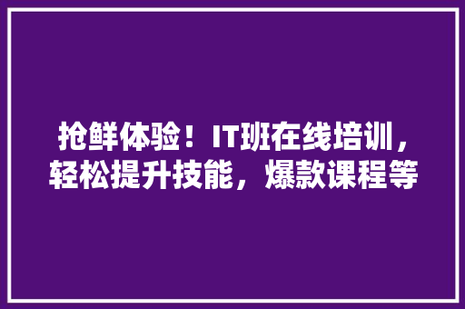 抢鲜体验！IT班在线培训，轻松提升技能，爆款课程等你来学！ 搜狗SEO