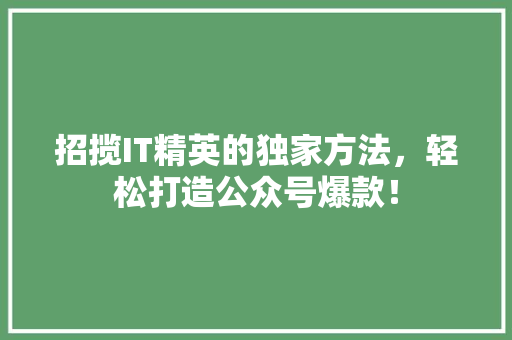 招揽IT精英的独家方法，轻松打造公众号爆款！