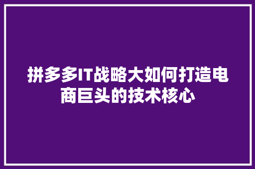 拼多多IT战略大如何打造电商巨头的技术核心 网站建设公司