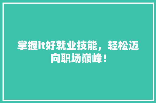 掌握it好就业技能，轻松迈向职场巅峰！ 百度SEO