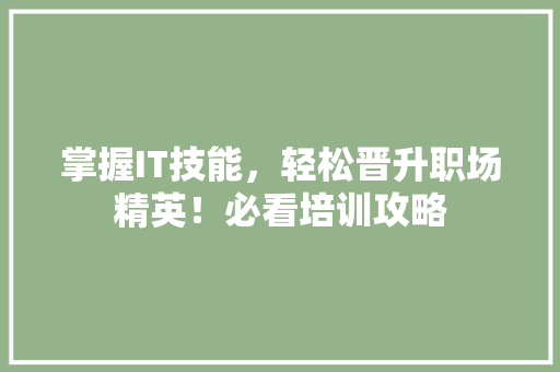 掌握IT技能，轻松晋升职场精英！必看培训攻略 百度SEO