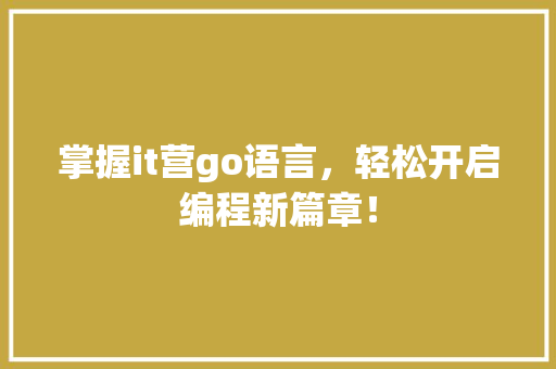 掌握it营go语言，轻松开启编程新篇章！ 神马SEO