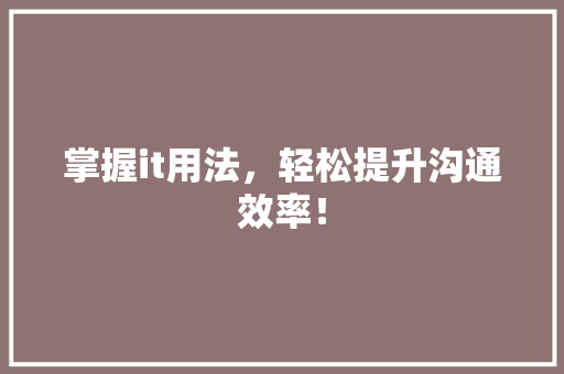 掌握it用法，轻松提升沟通效率！ 百度SEO