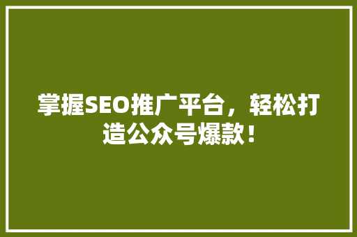 掌握SEO推广平台，轻松打造公众号爆款！ 网站建设公司