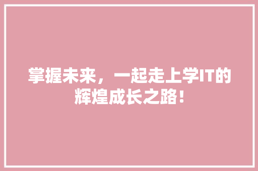 掌握未来，一起走上学IT的辉煌成长之路！