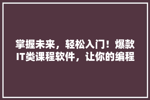 掌握未来，轻松入门！爆款IT类课程软件，让你的编程之路畅通无阻！ SEO关键词