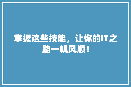 掌握这些技能，让你的IT之路一帆风顺！ 百度SEO