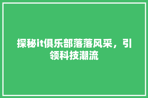 探秘it俱乐部落落风采，引领科技潮流 搜狗SEO