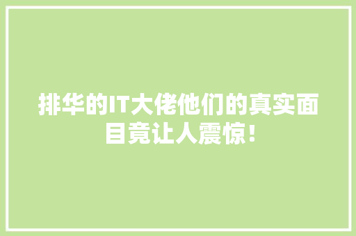排华的IT大佬他们的真实面目竟让人震惊！ 神马SEO