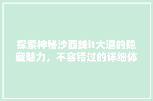 探索神秘沙西线it大道的隐藏魅力，不容错过的详细体验！ 百度SEO