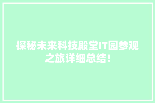 探秘未来科技殿堂IT园参观之旅详细总结！ 网站建设公司