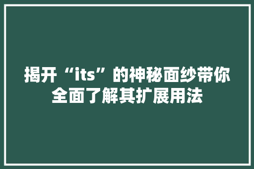 揭开“its”的神秘面纱带你全面了解其扩展用法 SEO关键词