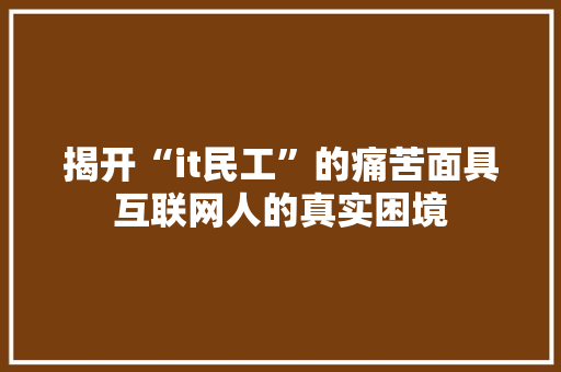 揭开“it民工”的痛苦面具互联网人的真实困境 百度SEO