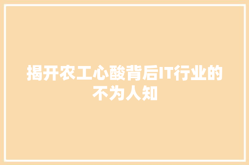 揭开农工心酸背后IT行业的不为人知 网站建设公司