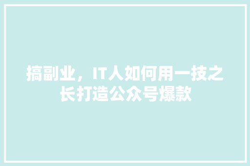 搞副业，IT人如何用一技之长打造公众号爆款 SEO关键词